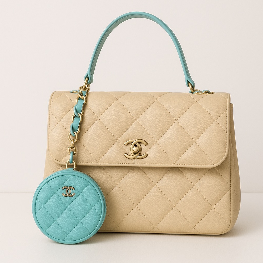 CHANEL Caviar Quilted Zip Around Classic O Coin Purse Tiffany Blue Rare Edition - Picture 13 of 13